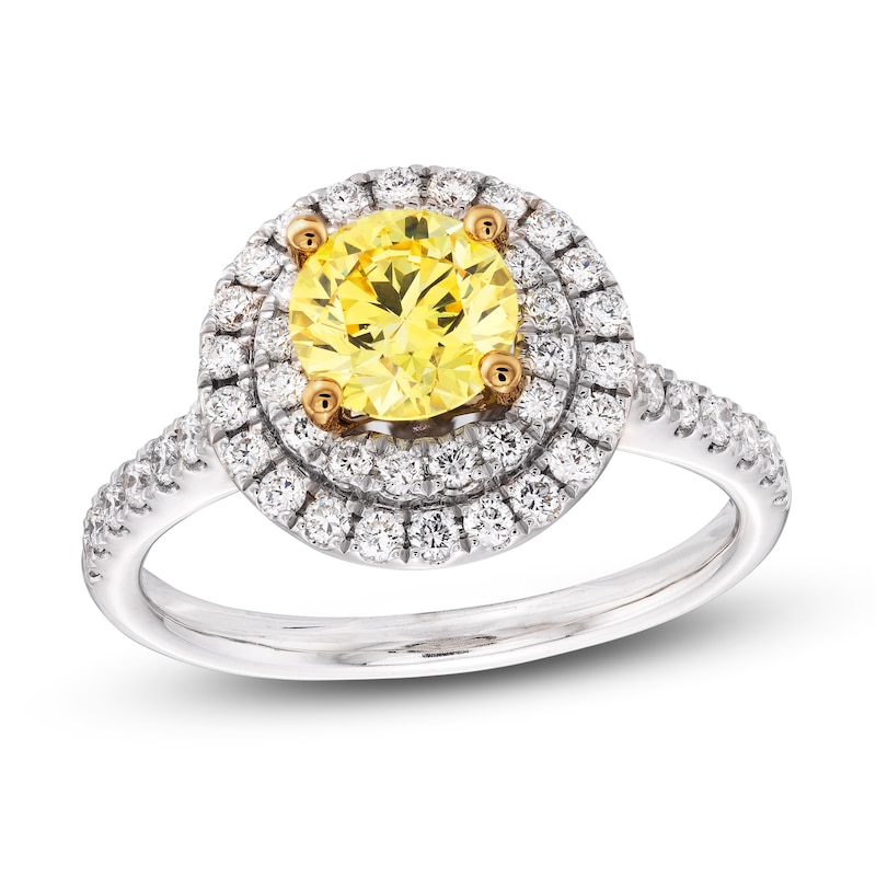 Main Image 1 of Yellow Lab-Grown Diamond Engagement Ring 1-1/2 ct tw Round 14K Two-Tone