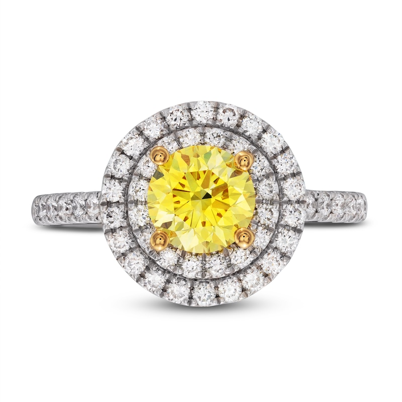 Main Image 3 of Yellow Lab-Grown Diamond Engagement Ring 1-1/2 ct tw Round 14K Two-Tone