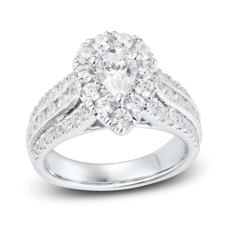 Main Image 1 of Diamond Engagement Ring 2-1/4 ct tw Pear-shaped/Round 14K White Gold