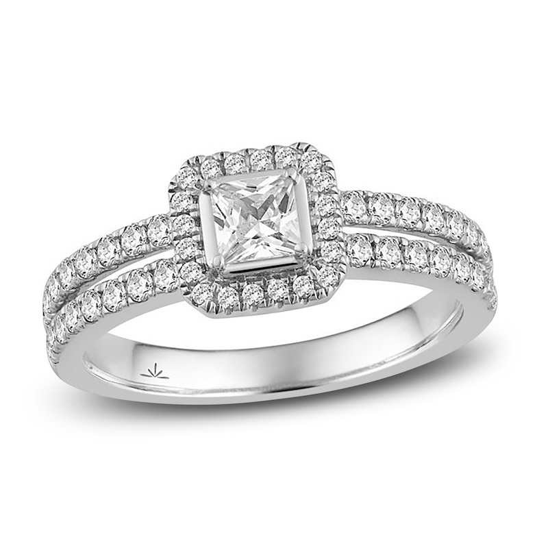 Main Image 1 of Diamond Engagement Ring 3/4 ct tw Princess/Round 14K White Gold