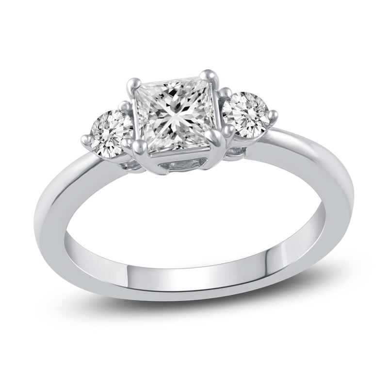Main Image 1 of Diamond 3-Stone Engagement Ring 7/8 ct tw Princess/Round 14K White Gold