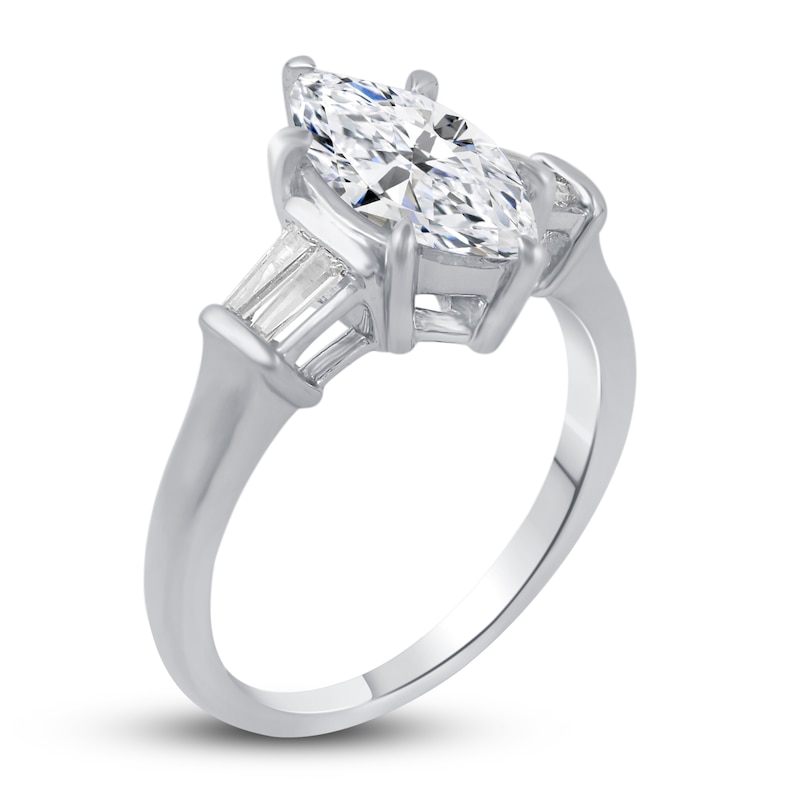 Main Image 2 of Diamond 3-Stone Engagement Ring 1-3/4 ct tw Marquise/Baguette 14K White Gold