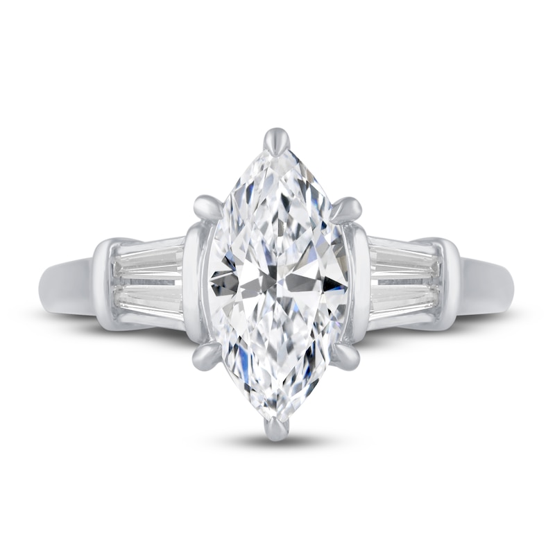 Diamond 3-Stone Engagement Ring 1-3/4 ct tw Marquise/Baguette 14K White Gold