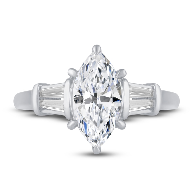 Main Image 3 of Diamond 3-Stone Engagement Ring 1-3/4 ct tw Marquise/Baguette 14K White Gold