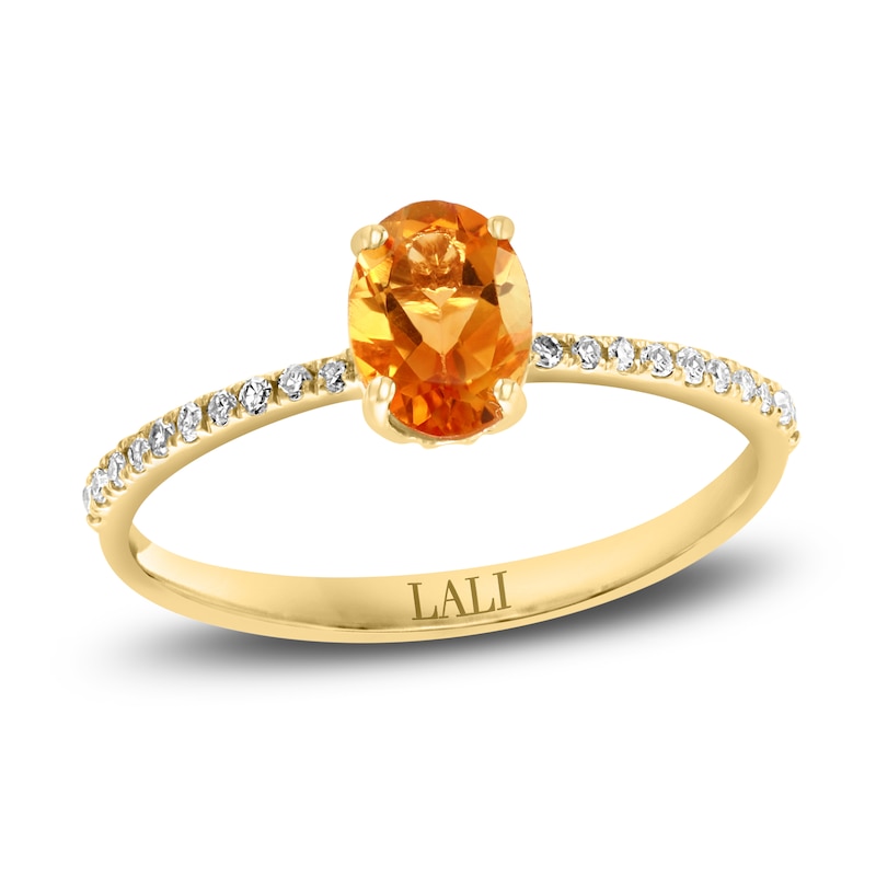 LALI Jewels Natural Citrine Engagement Ring 1/10 ct tw Diamonds 14K Yellow Gold