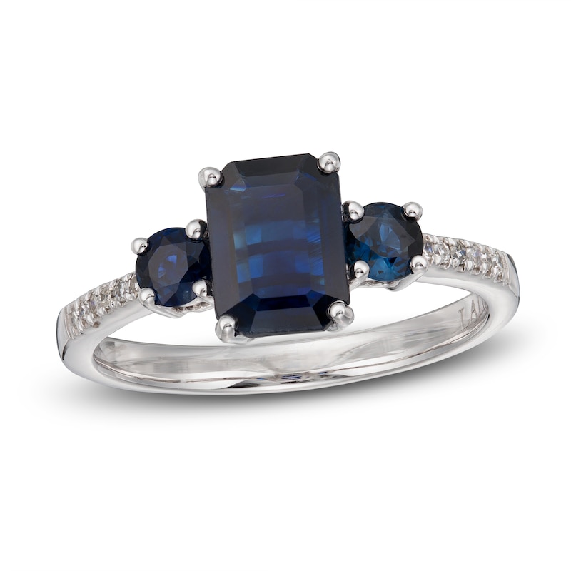Main Image 1 of LALI Jewels Natural Blue Sapphire 3-Stone Engagement Ring 1/20 ct tw Diamonds 14K White Gold
