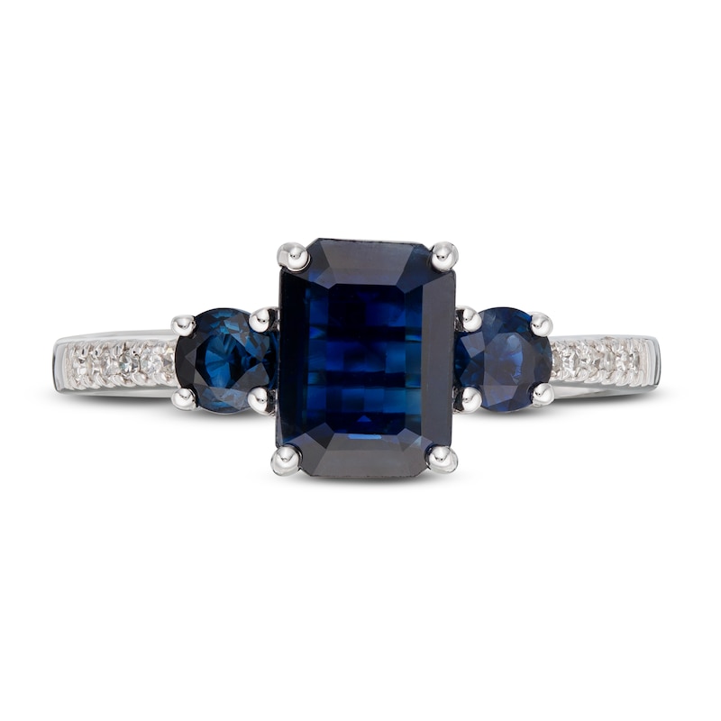 Main Image 3 of LALI Jewels Natural Blue Sapphire 3-Stone Engagement Ring 1/20 ct tw Diamonds 14K White Gold
