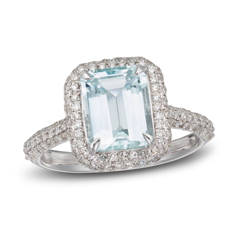 LALI Jewels Natural Aquamarine Engagement Ring 7/8 ct tw Diamonds 14K White Gold