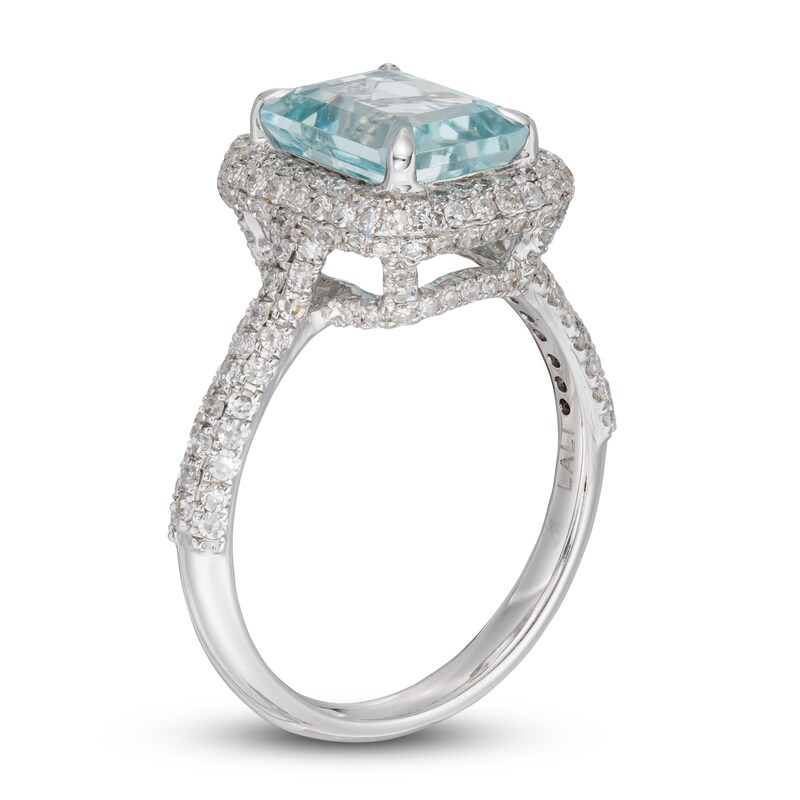 LALI Jewels Natural Aquamarine Engagement Ring 7/8 ct tw Diamonds 14K White Gold