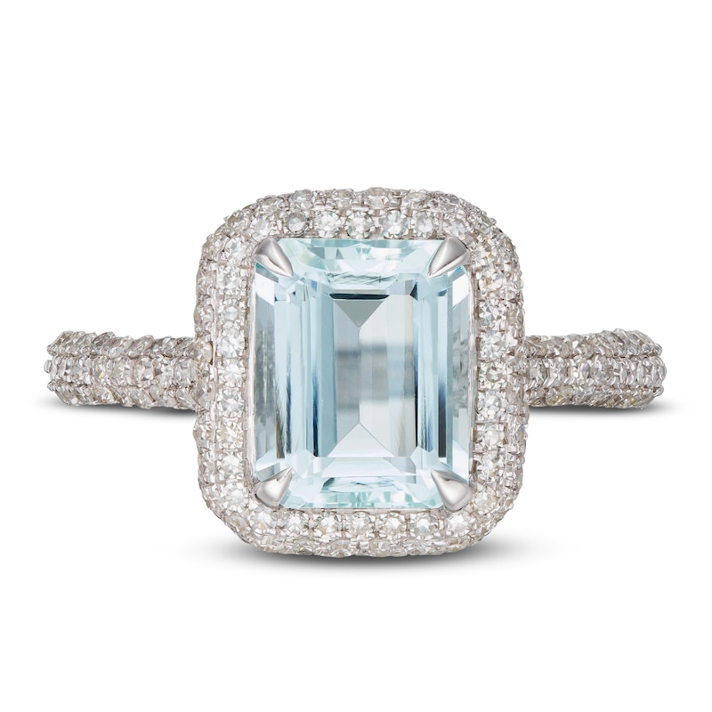 LALI Jewels Natural Aquamarine Engagement Ring 7/8 ct tw Diamonds 14K White Gold