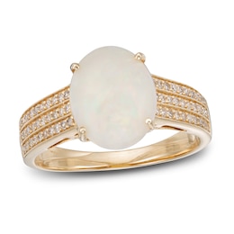 LALI Jewels Natural Opal Engagement Ring 1/4 ct tw Diamonds 14K Yellow Gold