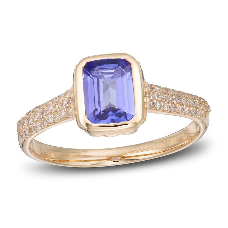LALI Jewels Natural Tanzanite Engagement Ring 1/5 ct tw Diamonds 14K Yellow Gold