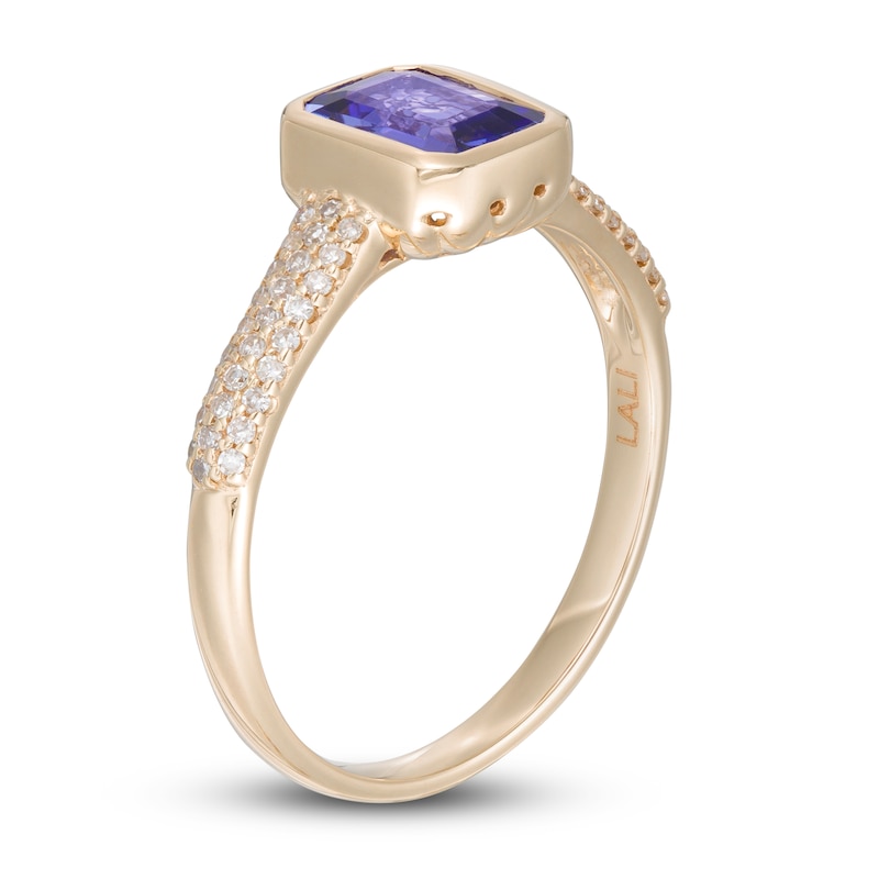 LALI Jewels Natural Tanzanite Engagement Ring 1/5 ct tw Diamonds 14K Yellow Gold