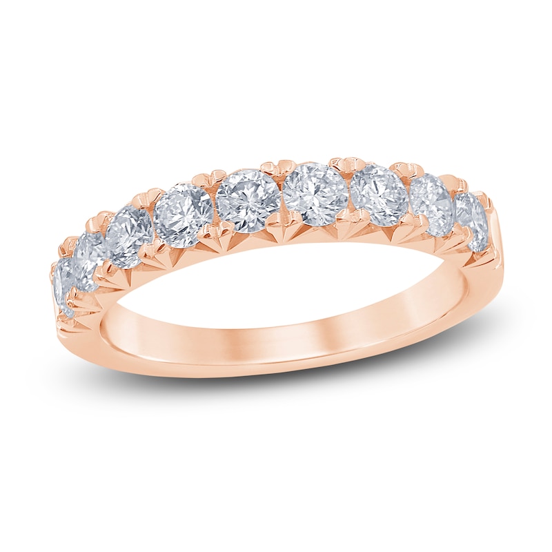 Main Image 1 of French Pave Diamond Anniversary Band 1 ct tw Round 14K Rose Gold