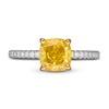 Thumbnail Image 3 of Yellow Lab-Grown Diamond Engagement Ring 2 ct tw Round/Cushion 14K Two-Tone