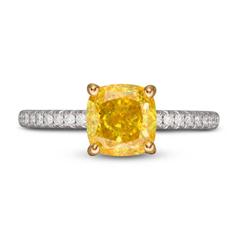 Yellow Lab-Created Diamond Engagement Ring 2 ct tw Round/Cushion 14K Two-Tone