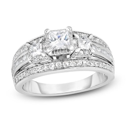 Diamond Engagement Ring 1-1/4 ct tw Princess/Baguette/ Round 14K White Gold