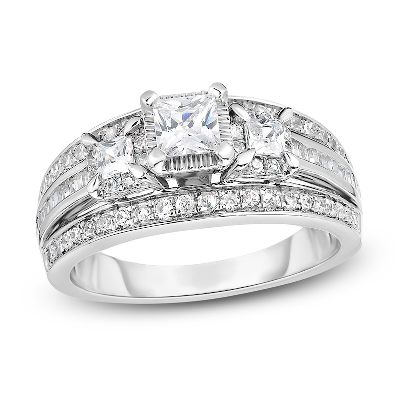 Diamond Engagement Ring 1 ct tw Princess, Baguette & Round 14K White Gold