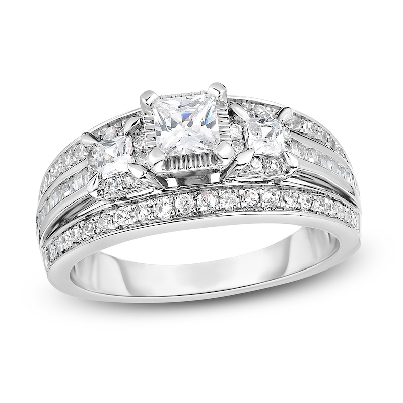 Main Image 1 of Diamond Engagement Ring 1-1/4 ct tw Princess/Baguette/ Round 14K White Gold