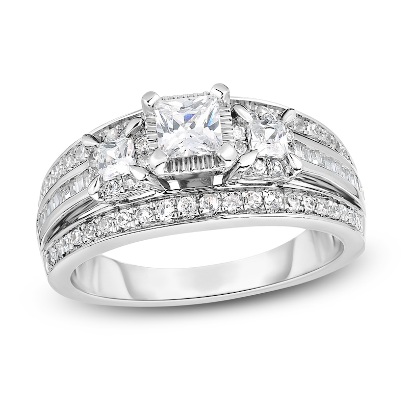 Diamond Engagement Ring 1-1/4 ct tw Princess/Baguette/ Round 14K White Gold