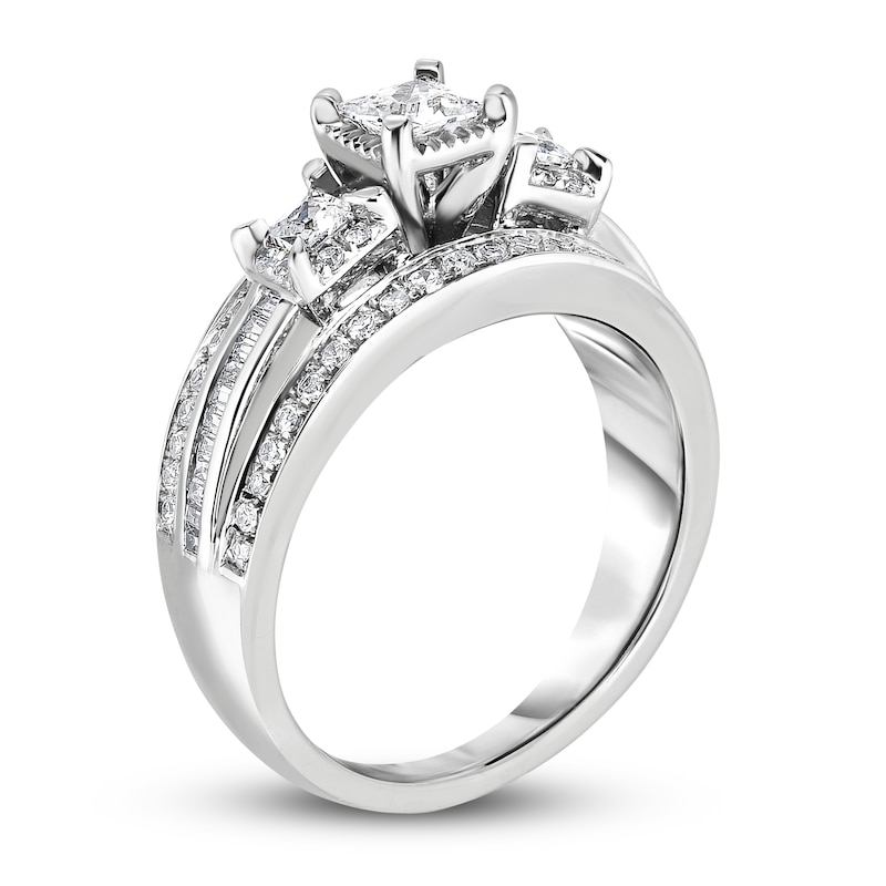 Diamond Engagement Ring 1 ct tw Princess, Baguette & Round 14K White Gold