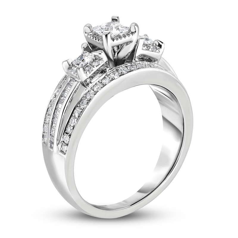 Diamond Engagement Ring 1-1/4 ct tw Princess/Baguette/ Round 14K White Gold