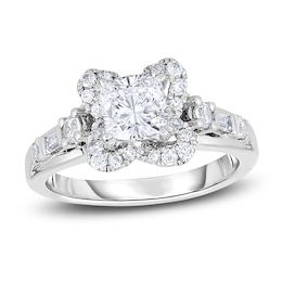 Diamond Engagement Ring 1-1/2 ct tw Cushion/Round/Baguette 14K White Gold