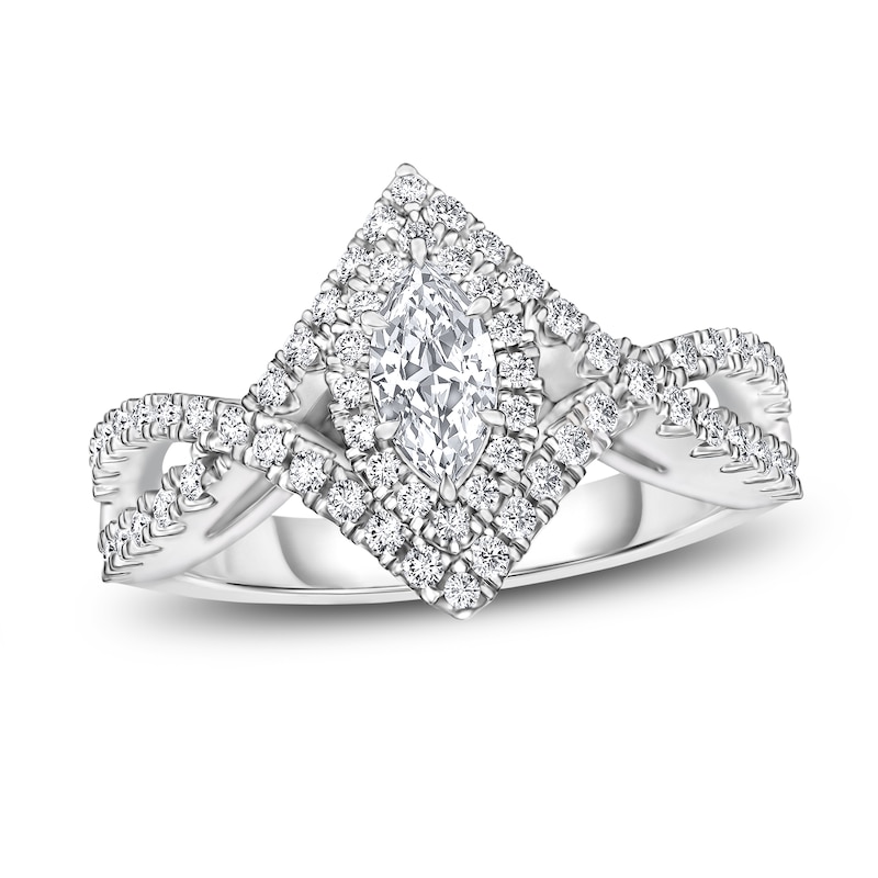 Main Image 1 of Diamond Engagement Ring 1 ct tw Marquise/Round 14K White Gold