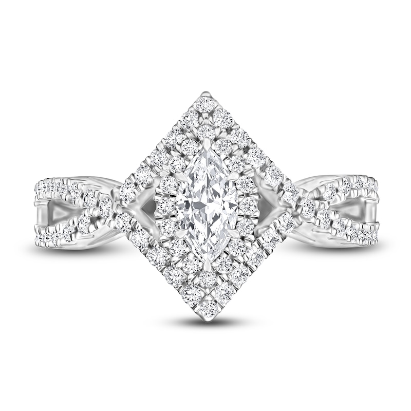 Main Image 3 of Diamond Engagement Ring 1 ct tw Marquise/Round 14K White Gold