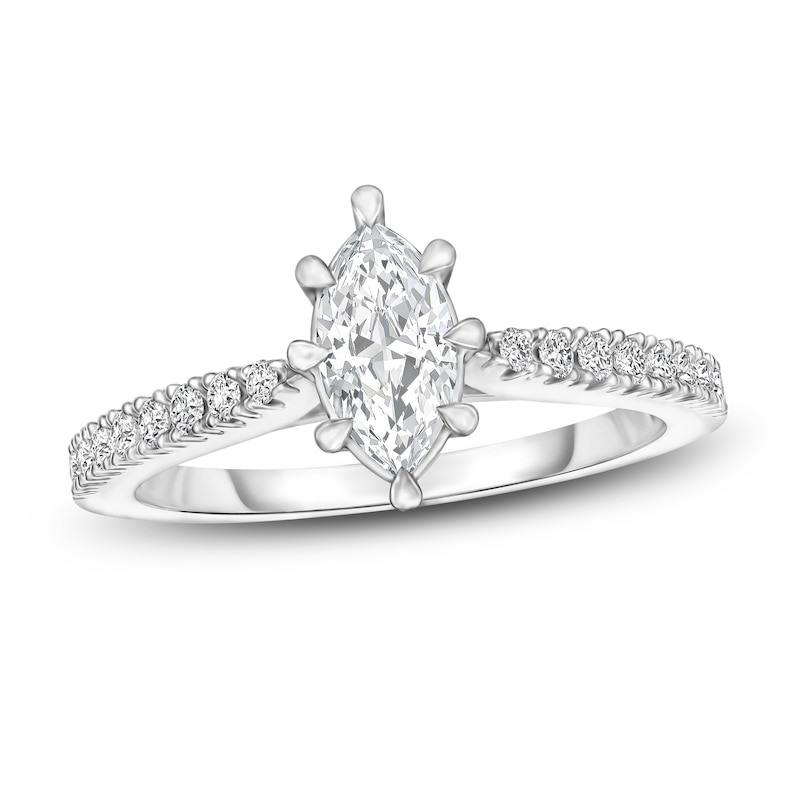 Diamond Engagement Ring 5/8 ct tw Marquise/Round 14K White Gold