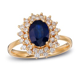 LALI Jewels Natural Blue Sapphire Engagement Ring 1/4 ct tw Diamonds 14K Yellow Gold