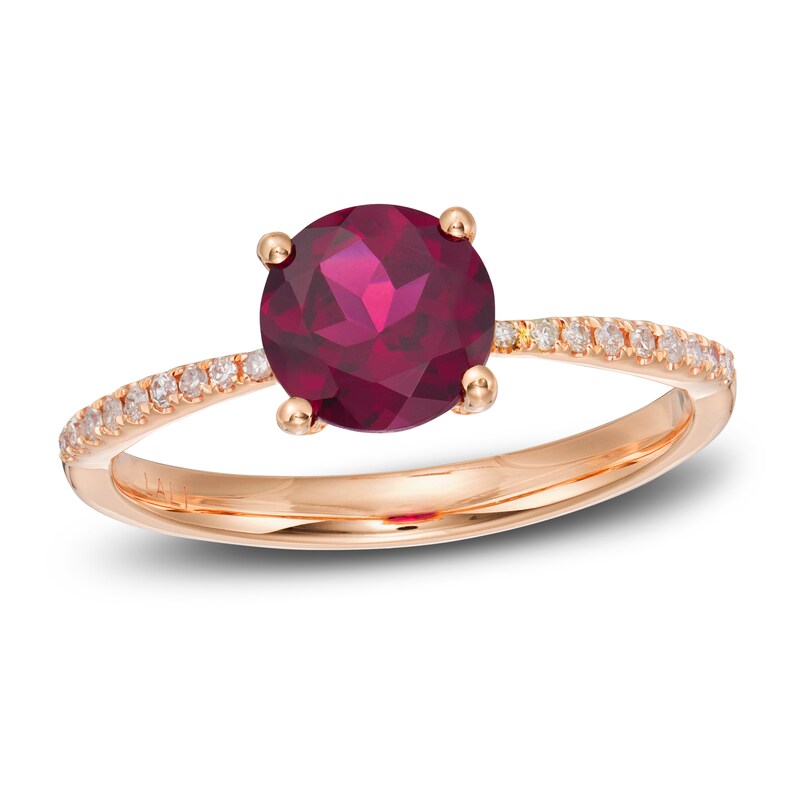 LALI Jewels Natural Rhodolite Garnet Engagement Ring 1/15 ct tw Diamonds 14K Rose Gold