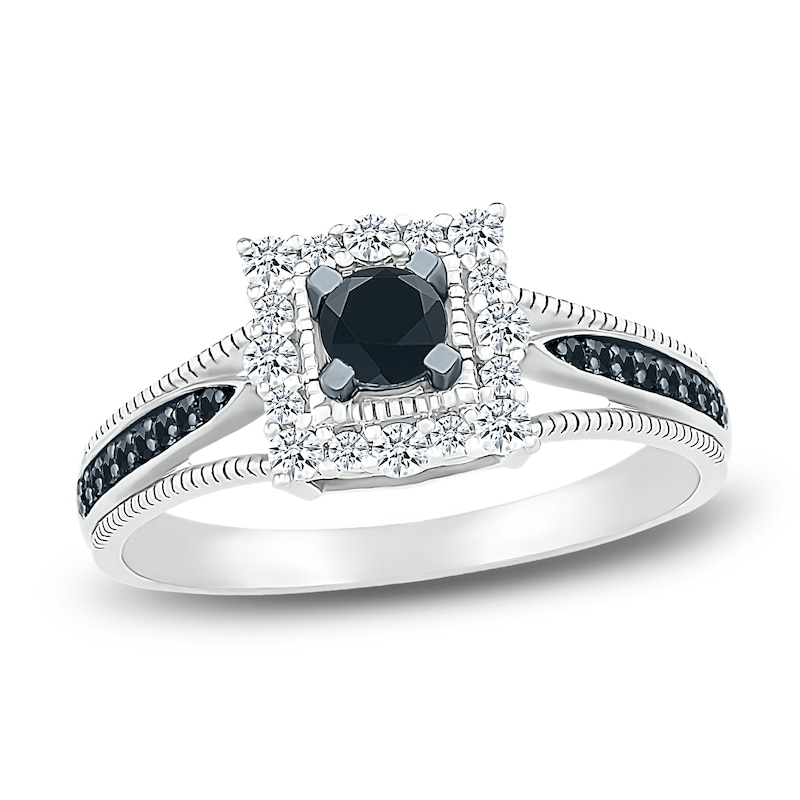 Main Image 1 of Black Diamond Engagement Ring 1/2 ct tw Round 10K White Gold