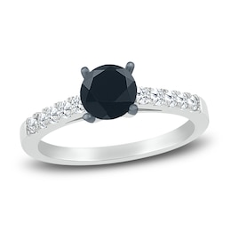 Black Diamond Engagement Ring 1 ct tw Round 10K White Gold
