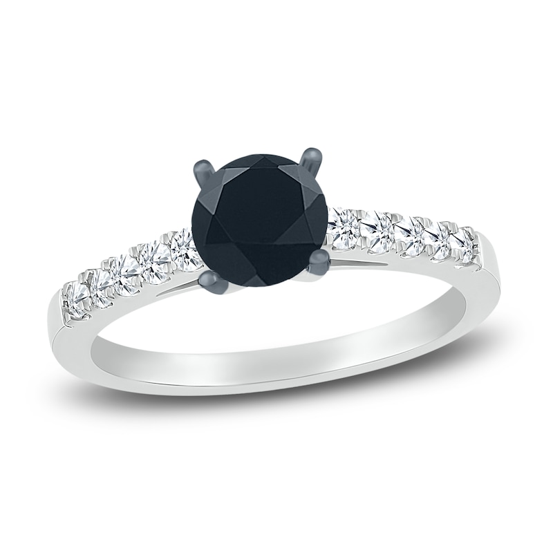 Main Image 1 of Black Diamond Engagement Ring 1 ct tw Round 10K White Gold