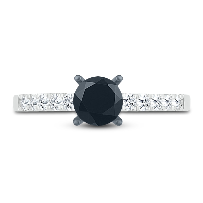 Main Image 2 of Black Diamond Engagement Ring 1 ct tw Round 10K White Gold