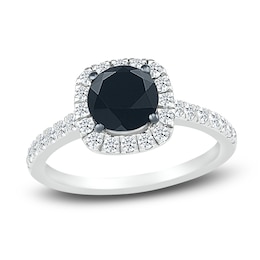 Black Diamond Engagement Ring 1-1/2 ct tw Round 10K White Gold