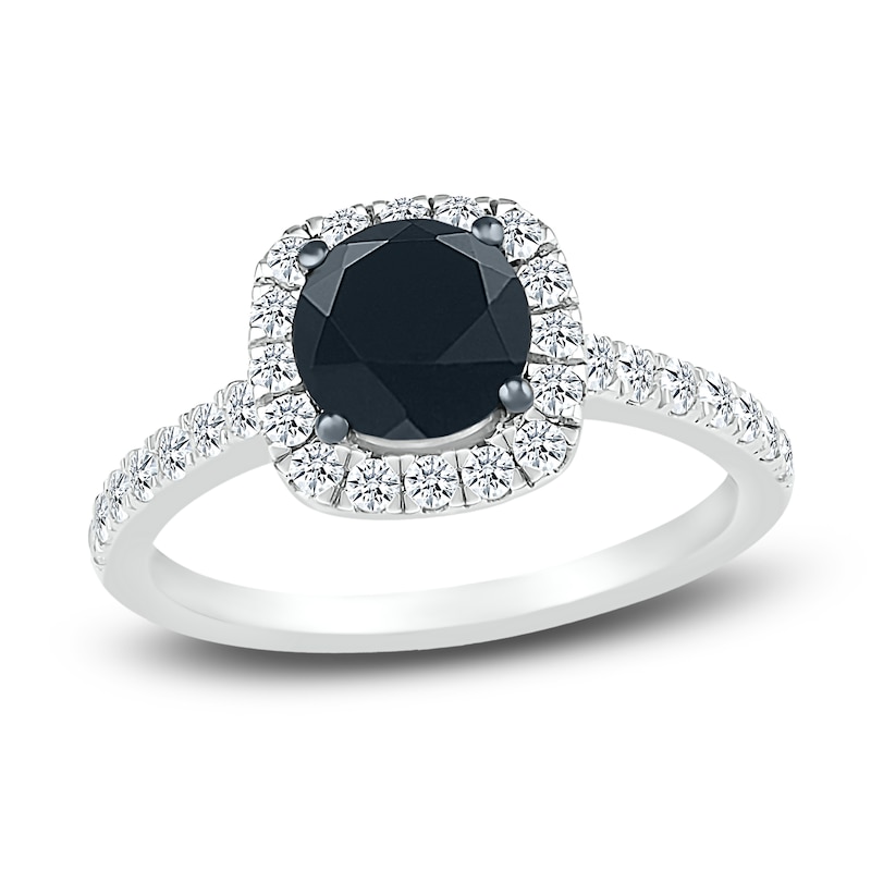 Black Diamond Engagement Ring 1-1/2 ct tw Round 10K White Gold