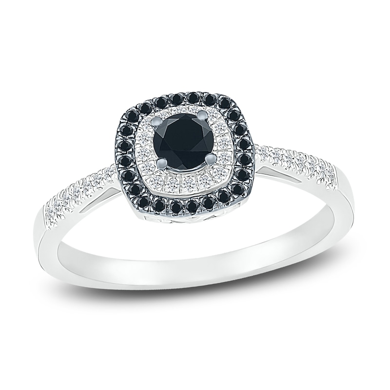 Main Image 1 of Black Diamond Engagement Ring 1/3 ct tw Round 10K White Gold