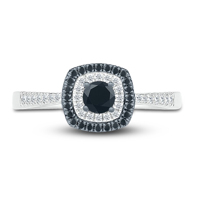 Main Image 2 of Black Diamond Engagement Ring 1/3 ct tw Round 10K White Gold
