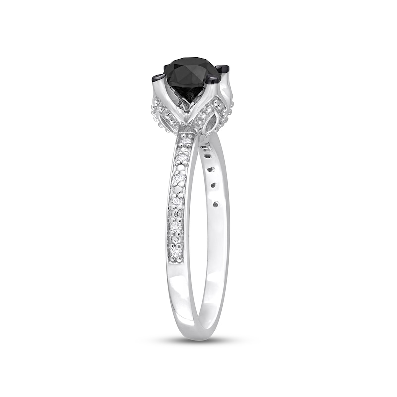 Main Image 2 of Black Diamond Engagement Ring 1 ct tw Round 14K White Gold