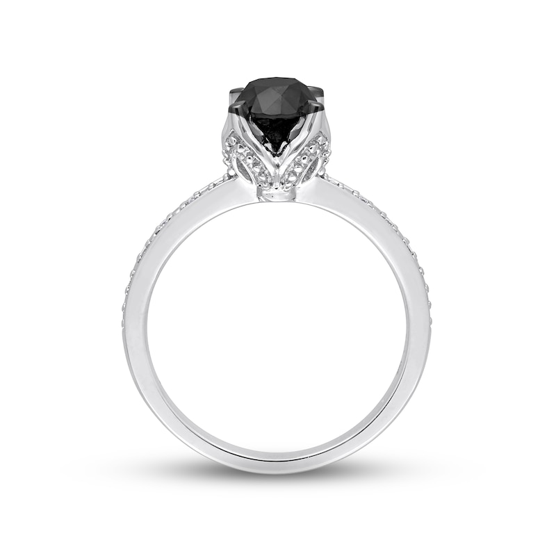 Main Image 3 of Black Diamond Engagement Ring 1 ct tw Round 14K White Gold
