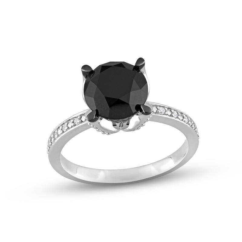 Main Image 1 of Black Diamond Engagement Ring 3 ct tw Round 14K White Gold