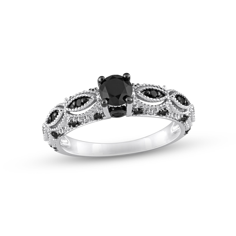 Black Diamond Engagement Ring 3/4 ct tw Round 10K White Gold