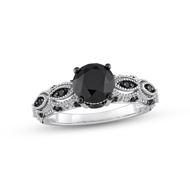 Main Image 1 of Black Diamond Engagement Ring 2 ct tw Round 10K White Gold