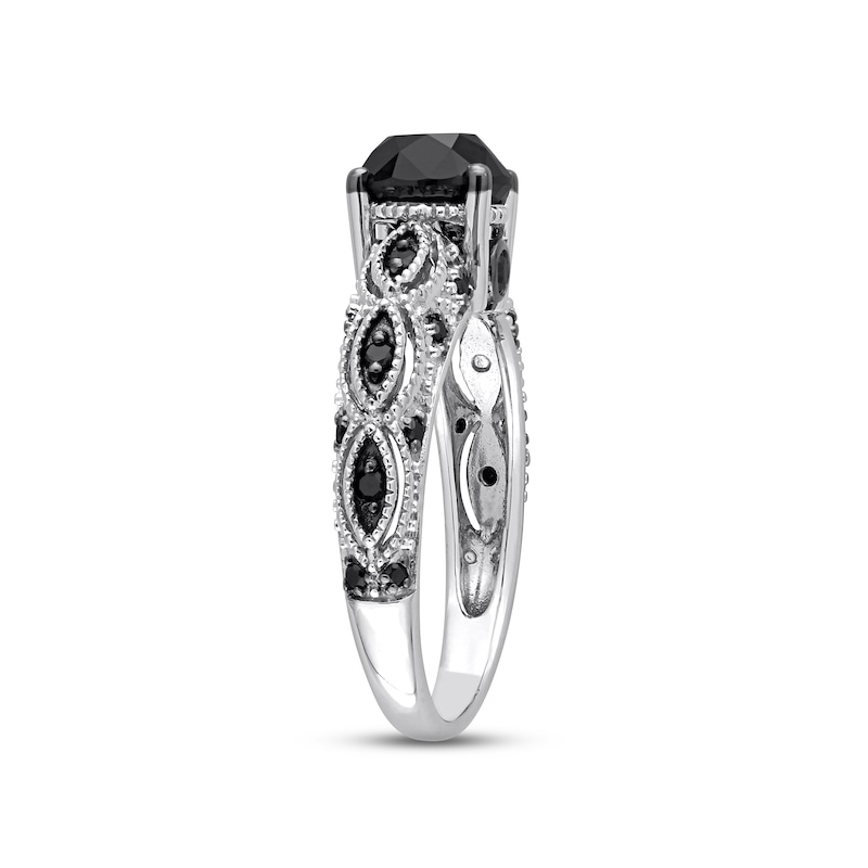 Main Image 2 of Black Diamond Engagement Ring 2 ct tw Round 10K White Gold