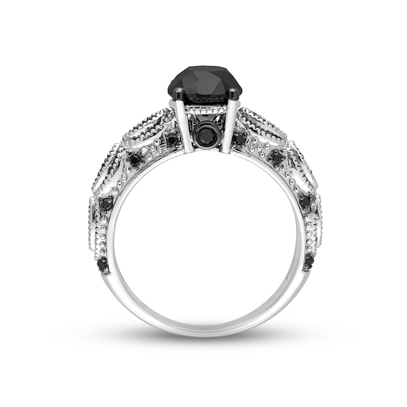 Main Image 3 of Black Diamond Engagement Ring 2 ct tw Round 10K White Gold