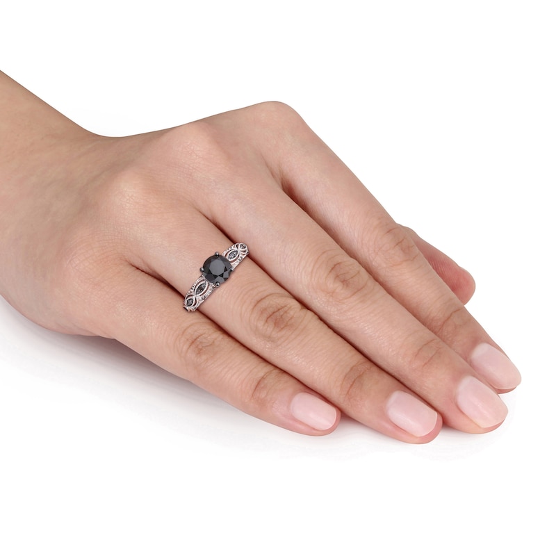 Main Image 4 of Black Diamond Engagement Ring 2 ct tw Round 10K White Gold
