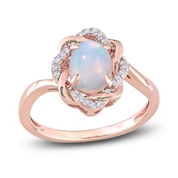 Created White Opal Engagement Ring 1/10 ct tw Diamonds 10K Rose Gold