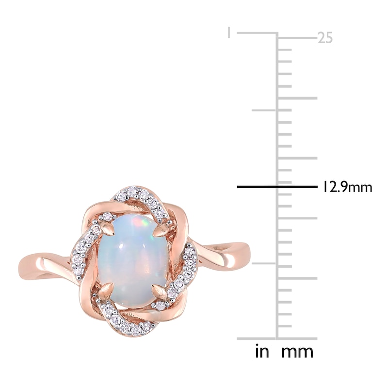 Main Image 4 of Natural Blue Opal Engagement Ring 1/10 ct tw Diamonds 10K Rose Gold